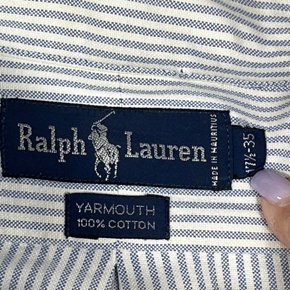 Vtg Polo Ralph Lauren Yarmouth cotton Oxford LS Shirt Men's 17.5-35 Blue Striped - Picture 4 of 10
